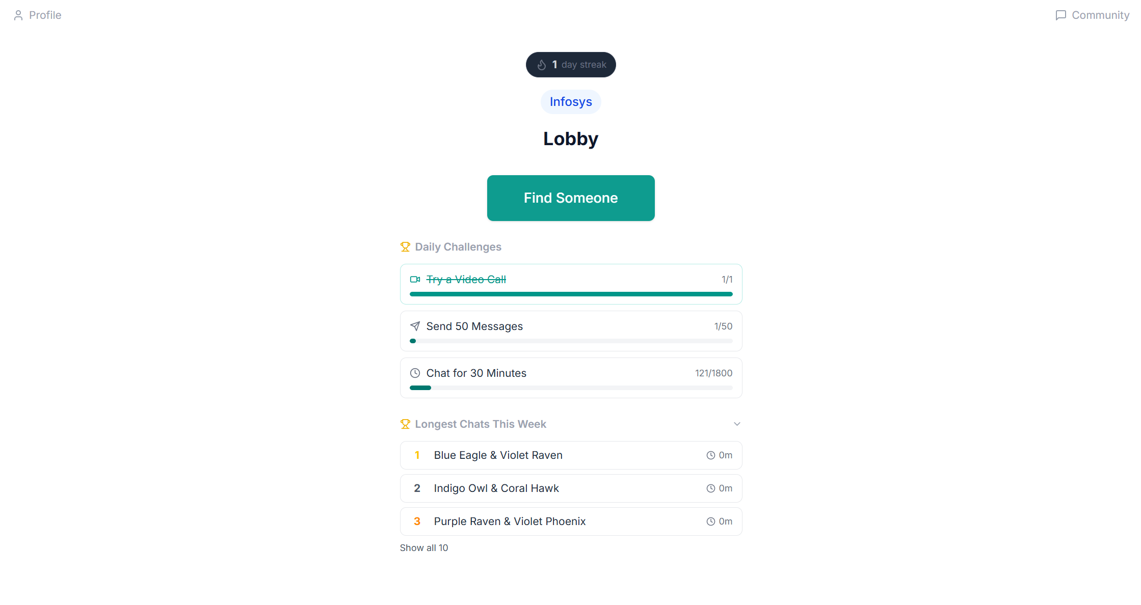 Randomly Lobby — Find Someone to chat with, daily challenges and leaderboard